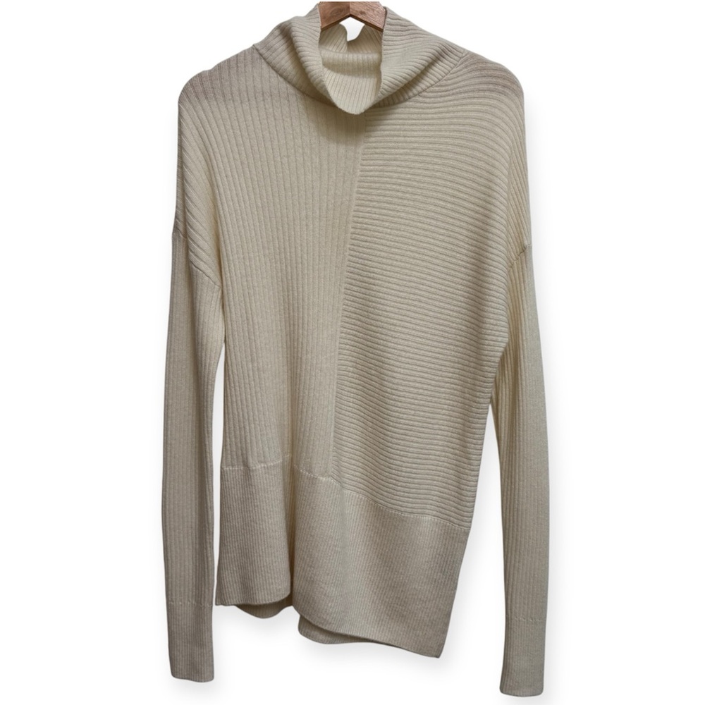 Summersalt Contrast Ribbed Knit Merino‎ Wool Cashmere Blend Turtleneck Sweater S
